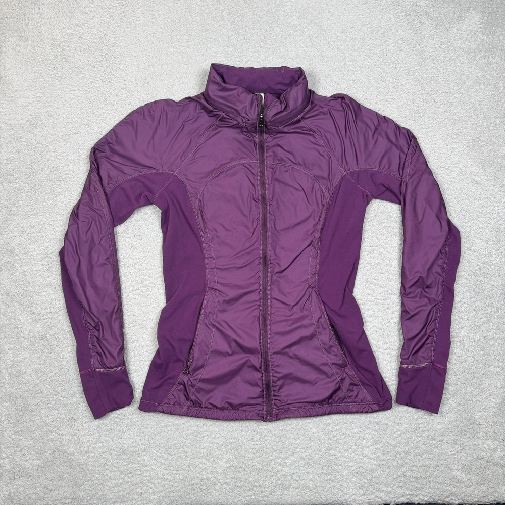 Lululemon Run Stay Warm Jacket Purple Full Zip Thumbholes Women 6 Workout Gym